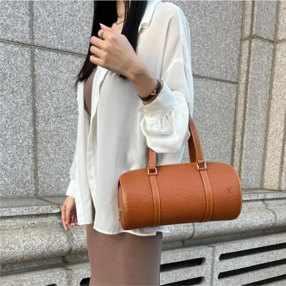 Louis Vuitton Epi Leather Soufflot Bag Cipango Golden Brown Barrel Bag Vintage